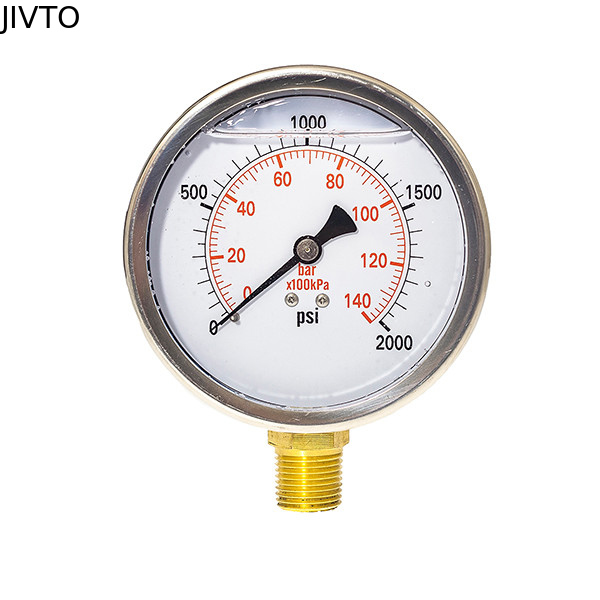 4 inch Liquid filled Pressure Gauge,0-2000 psi/bar/kpa ,lower mount, 1/2 NPT, stainless steel case and brass internal