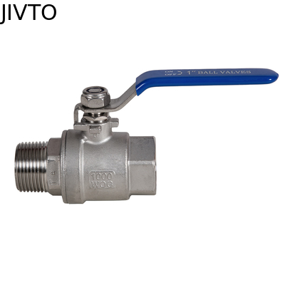 Valvola a sfera a due pezzi JIVTO con maniglia a leva. Acciaio inossidabile, porta NPT, standard ANSI.